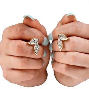 Maequise Cut Simulated Diamond Stud/<b>Dangle</b> <b>Earrings</b> 18K <b>Gold</b> Plated Luxury Modern Geometric Engagement Jewelry - Product Image 3