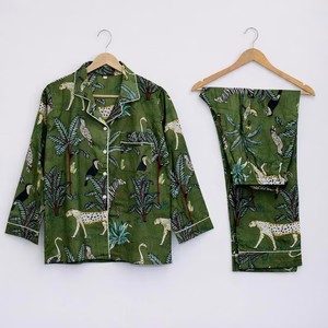 Ensemble de pyjama en coton imprimé à la main : Vêtements de nuit indiens, vêtements de détente d'été, style automne pour femmes - Product Image 2