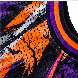 Maillot de basket-ball en polyester pour homme avec imprimé citrouille d'Halloween, imprimé par sublimation, respirant, col en V, sans manches - Product Image 6