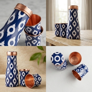 Carafe en verre cuivré - Bouteille imprimée en cuivre pour table de chevet (1000 ml + 2 × 275 ml) (10,5 × 3 po (27 × 7,5 cm) - Product Image 6