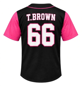 Maillot de baseball personnalisé en gros d'usine, noir et rose bicolore, uniforme boutonné, chemise athlétique respirante, nom et numéro personnalisés - Product Image 5