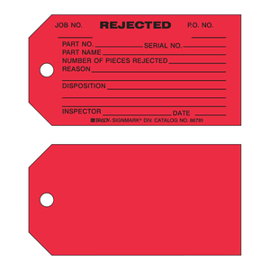 Étiquette de contrôle de qualité Brady Rejected Production Tag, durable et flexible - Product Image 1