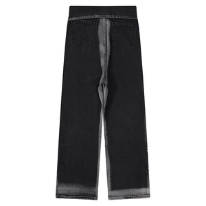 Jean noir streetwear 100 % coton avec broderie personnalisée, style urbain, salopette extensible décontractée en denim pour homme, couleur unie, automne, léger - Product Image 2