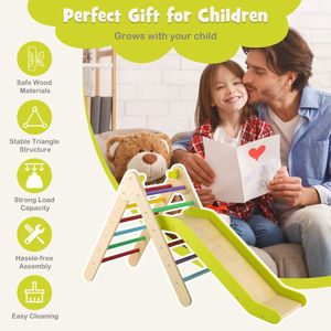 Set da arrampicata triangolare in legno 2-in-1 con scivolo a pendenza regolabile - Product Image 5