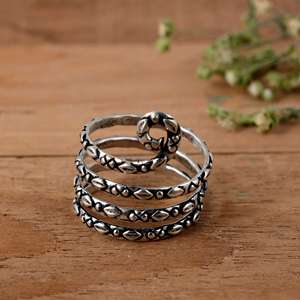 Handmade 925 Sterling <b>Silver</b> Textured <b>Silver</b> Arthritis <b>Ring</b> - 4-Spiral <b>Adjustable</b> Statement <b>Ring</b> - Product Image 1