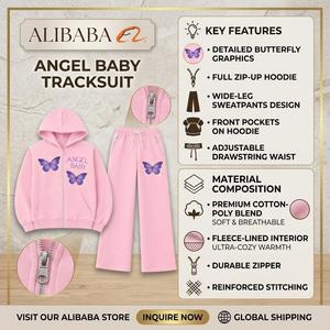 Ensemble de survêtement imprimé papillon pour filles, sweat à capuche zippé, pantalon de jogging en polaire, vêtements décontractés d'hiver - Product Image 5