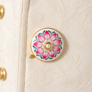 Botones de Lujo Personalizados de Latón con Esmalte Meenakari de Jaipur, Diseño de Capullo de Loto Rosa, Botón de Perla para Traje Sherwani de Boda para Hombre - Product Image 2