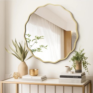 Stylish Curved Edge Round Mirror Suitable For Bathroom Vanity And Dressing Area Enhances Daily Grooming Space From India - Product Image 1