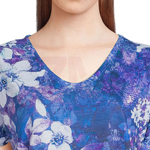T-shirt à imprimé floral pour femmes, manches courtes, col rond, coupe ample, décontracté, tricoté, respirant, haut de printemps et d'été - Product Image 5