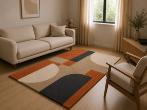 Tapis en laine tufté à la main pour salon, style Mid-Century Modern Bauhaus, orange brûlé, anthracite, design personnalisé OEM - Product Image 2