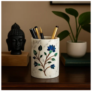 Porte-stylo en marbre blanc artisanal, artisanat de luxe, accessoires de bureau, cadeaux promotionnels à prix raisonnable - Product Image 1