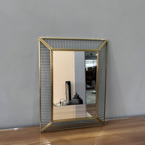 Modern Brass Framed <b>Hanging</b> Wall <b>Mirror</b> With Ribbed Glass Border Decorative Home Accent - Product Image 4
