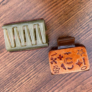 Factory Wholesale New Style Handmade Tooled Engraved Leather Mini <b>Hair</b> Claws <b>Clip</b> Simple Square <b>Hair</b> Accessories for Women's - Product Image 6