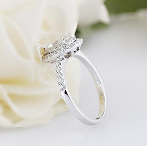 Classic Pear Cut 1Ct Moissanite Halo <b>Ring</b> 925 Sterling Silver Rhodium Plated Wedding Elegant Promise For Partners - Product Image 5