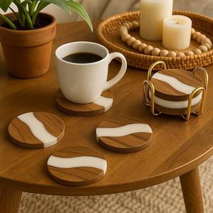 Modern Resin River Wood Square <b>Coaster</b> Set Handmade Decorative <b>Drink</b> <b>Coasters</b> 350mm Diameter for Coffee Table Home and Office - Product Image 4