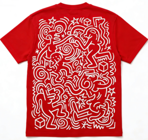 Camiseta Negra Extra Grande para Hombre, Estampado de Arte Abstracto con Líneas de Doodle, 100% Algodón, Estilo Casual Urbano, Manga Corta, Alta Calidad - Product Image 6