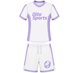 Ensemble short et maillot de rugby blanc lavande à manches courtes et col en V, uniforme d'équipe personnalisé, respirant, pour l'entraînement et le sport - Product Image 1