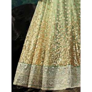 Awesome <b>Green</b> Sequins <b>Net</b> Reception Wear Lehenga Choli - Product Image 2