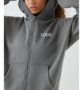 Modest Lady <b>Fleece</b> <b>Line</b> Double Layer Zipper Hooded Sweatshirt Custom Applique Embroidery Quick Dry Drop Shoulder <b>Hoodie</b> - Product Image 4