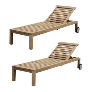 Chaise longue en teck pour l'extérieur, inclinable, design contemporain, portable avec roulettes - Product Image 5