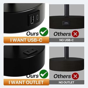 Lampada da Tavolo in Lino Dimmerabile a 3 Livelli con Porte di Ricarica USB A+C, Piccola Lampada da Comodino con Controllo Touch e Presa AC - Product Image 5