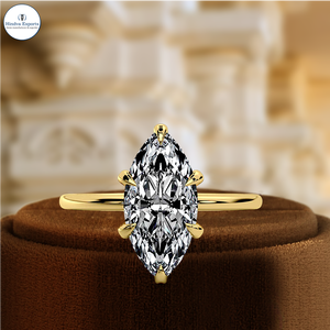 Bague de fiançailles élégante simple avec diamant marquise 1 carat pour femme, bague d'anniversaire avec halo caché en diamant de laboratoire, bague de promesse - Product Image 3