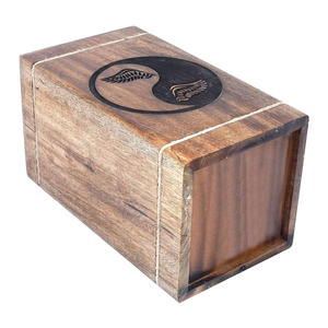 Supplier of best quality ying yang wooden cremation urn <b>box</b> handmade <b>large</b> mango wood burial with lid funeral urn for Columbia - Product Image 3