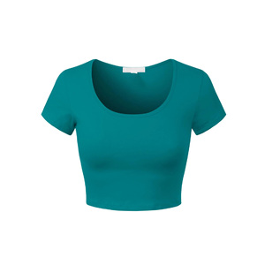 Women's Teal O-Neck Regular Fit Casual Knitted Short Sleeve 100% Cotton <b>Canvas</b> Breathable Summer T-Shirt Customized - Product Image 1