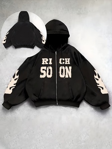 เสื้อฮู้ดซิปผู้ชายผ้าฝ้าย 100% สไตล์วินเทจสีซีดจางแบบย้อนยุค คอลเลคชั่นฤดูใบไม้ผลิ 2026 ลวดลายวาฟเฟิลแบบทำสีเอซิดวอช  แบบดิสเทรส - Product Image 3