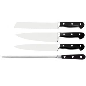 Juego de Cuchillos de Cocina de Acero Inoxidable de Alta Calidad de 7 Piezas con Mangos Negros Remachados, Soporte de Almacenamiento de Madera y Cuchilla de Afilar - Product Image 6
