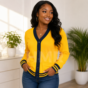 HMR Autumn Winter Fashion Trending Women V Neck Long Sleeve Knitted <b>Cardigan</b> <b>Sweater</b> Contrast Color Button - Product Image 4