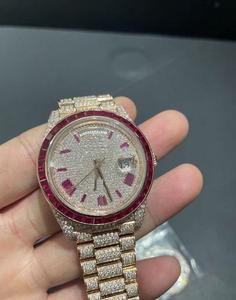 Nouvelle Arrivée Montre Automatique Rose Baguette VVS Moissanite Diamant Acier Inoxydable Iced Out Hip Hop Bling Luxe Mode Homme - Product Image 1