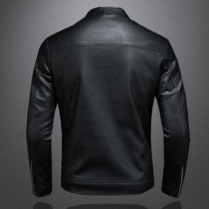 Veste en cuir PU slim à col montant pour homme, style moto décontracté, manteau de motard en cuir pour homme - Product Image 3