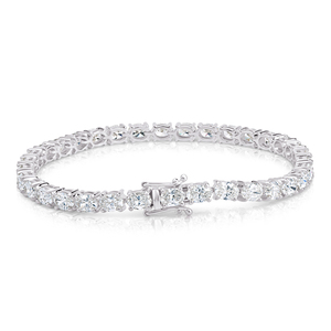 Bracelet tennis ovale en or 14K plaqué rhodium, certifié IGI, de luxe, haute caratage, design chaîne de mariage, pour femme - Product Image 3