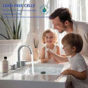 Rubinetto per lavabo bagno cromato a 2 maniglie, 8 pollici, 3 fori, con beccuccio girevole a 360 gradi e scarico a scomparsa con funzione flessibile - Product Image 2