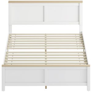 Letto Matrimoniale Moderno Bianco con Testiera, Facile da Montare, Non Richiede Rete a Doghe, con Doghe in Legno, Letto a Piattaforma - Product Image 1