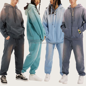 Sweatshirts de couleur unie brodés personnalisés en soie avec logo personnalisé surdimensionné de couleur unie Ensemble survêtement à capuche pour hommes - Product Image 1