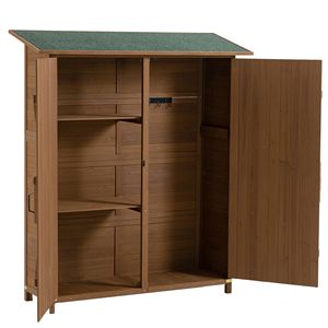Casetta da Giardino in Legno Marrone con Porta Lucchettabile, Facile da Montare, Ripiani Rimovibili e Tetto a Spiovente - Product Image 1