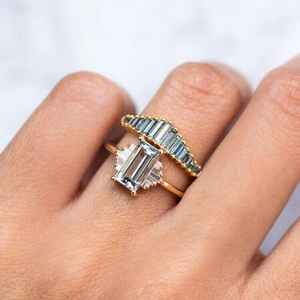 Antique Aquamarine Moissanite Engagement Ring 925 Sterling <b>Silver</b> 14K Gold Plated Elegant Art Deco Anniversary Ring - Product Image 6