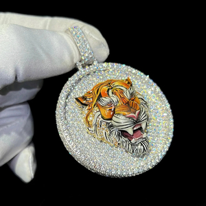 Collier de luxe avec pendentif tête de tigre en argent 925, micro-pavé de moissanite, design animal, style hip-hop, plaqué rhodium, unisexe, pour usage quotidien - Product Image 3