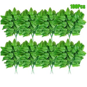 100 Piezas de Hojas de Helecho Artificiales para Decoración de Cementerios, Color Verde Claro/Oscuro, para Arreglos Florales de Boda, Plantas Artificiales, Follaje - Product Image 1