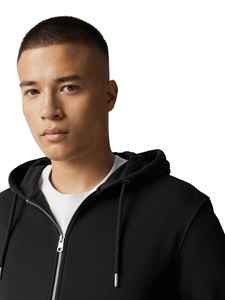 Sweat-shirt à capuche zippé noir pour homme, coupe classique, couleur unie, décontracté, en coton French Terry tricoté, pour l'automne - Product Image 4