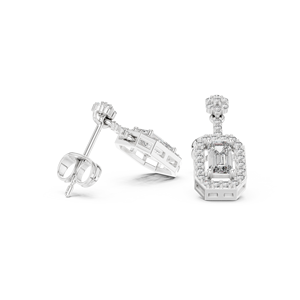 Boucles d'oreilles pendantes en moissanite taille émeraude avec halo, en argent 925 plaqué rhodium, bijoux de luxe géométriques pour femme, pour mariage - Product Image 4