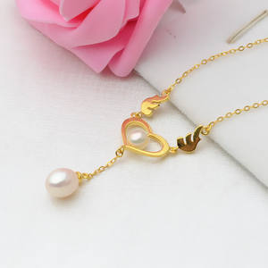 Han S925 Silver <b>Heart</b> Pendant and Chain Set Female DIY Angel <b>Necklace</b> with Empty <b>Pearl</b> Tray Fine Pendants & Charms 419 - Product Image 4