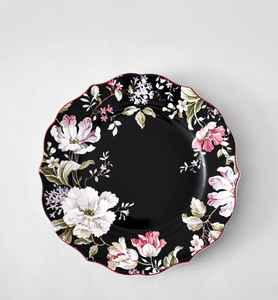 Assiette de dîner florale royale noire élégante de style européen en porcelaine écologique, faite à la main, non toxique, durable, vaisselle en céramique en gros - Product Image 3
