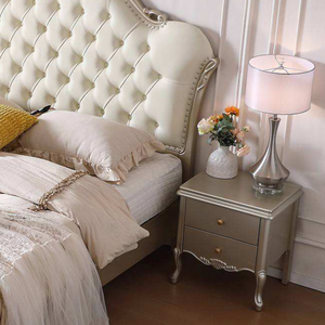 European Luxury Style Mahogany Wood Cream King Size Bedroom Set Tufted Upholstered Headboard Storage High-End Quality Hotel - Product Image 5