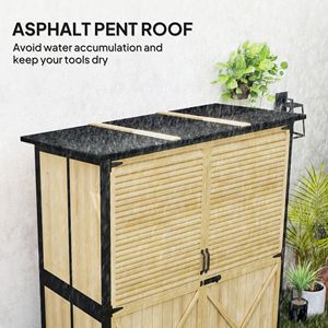 Abri de jardin en bois naturel avec toit en asphalte, 2 étagères, portes verrouillables, pieds réglables et montage facile - Product Image 5