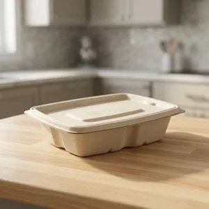 Luxury Eco Friendly 500ml Rectangle <b>Pulp</b> Moulded Food Container Lightweight Compostable Takeaway Box Commercial Food Party - Product Image 3