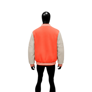 Blouson universitaire premium en corail pour homme – Style universitaire élégant, coupe décontractée, polyester et coton, couleur unie, col rabattable - Product Image 2