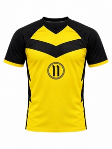Camiseta de Fútbol Personalizada Amarillo Brillante, Sublimada, Cuello en V, Uniforme de Equipo, Diseño Chevron, Manga Corta, Conjunto Deportivo - Product Image 1